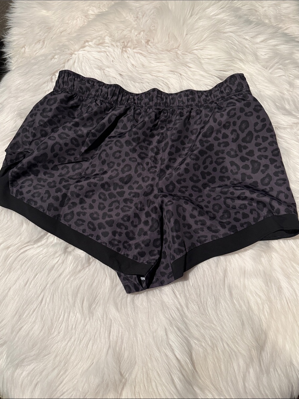 Athletic Works Black & Dark Gray Leopard Print Athletic Shorts